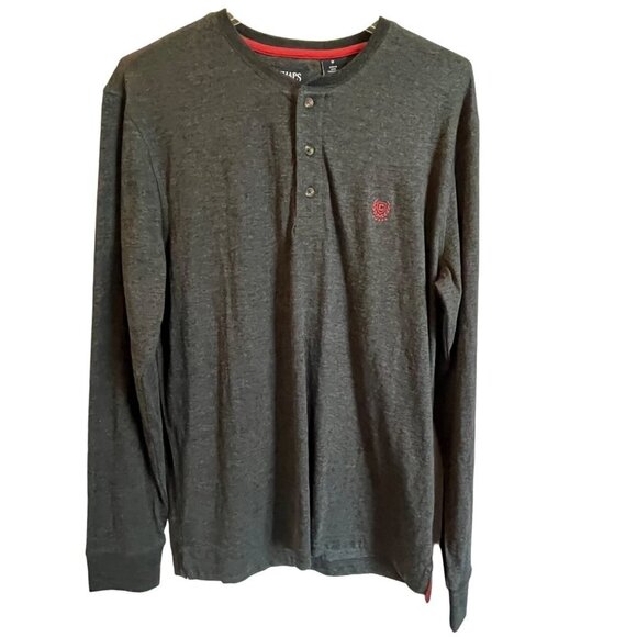 Chaps Charcoal Gray Long Sleeve Jersey Henley Shirt Men's Medium - Picture 1 of 8